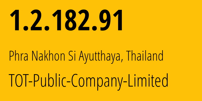IP-адрес 1.2.182.91 (Ранонг, Ранонг, Таиланд) определить местоположение, координаты на карте, ISP провайдер AS23969 TOT-Public-Company-Limited // кто провайдер айпи-адреса 1.2.182.91
