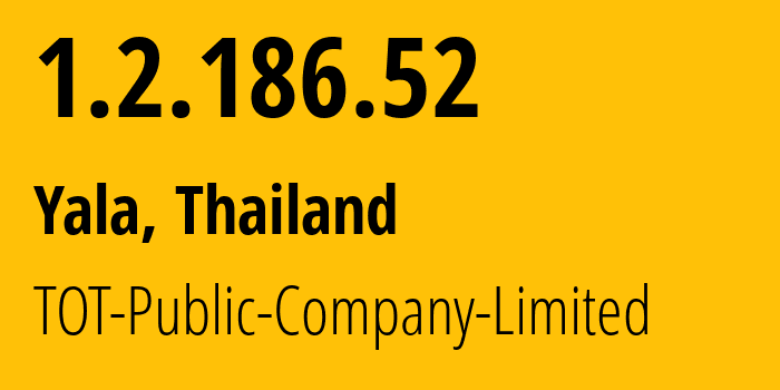 IP address 1.2.186.52 (Yala, Yala, Thailand) get location, coordinates on map, ISP provider AS23969 TOT-Public-Company-Limited // who is provider of ip address 1.2.186.52, whose IP address