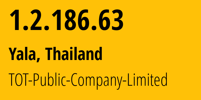 IP address 1.2.186.63 (Yala, Yala, Thailand) get location, coordinates on map, ISP provider AS23969 TOT-Public-Company-Limited // who is provider of ip address 1.2.186.63, whose IP address