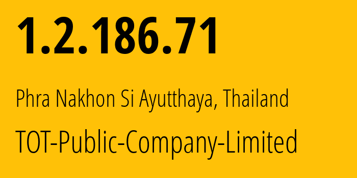 IP address 1.2.186.71 (Sai Buri, Pattani, Thailand) get location, coordinates on map, ISP provider AS23969 TOT-Public-Company-Limited // who is provider of ip address 1.2.186.71, whose IP address