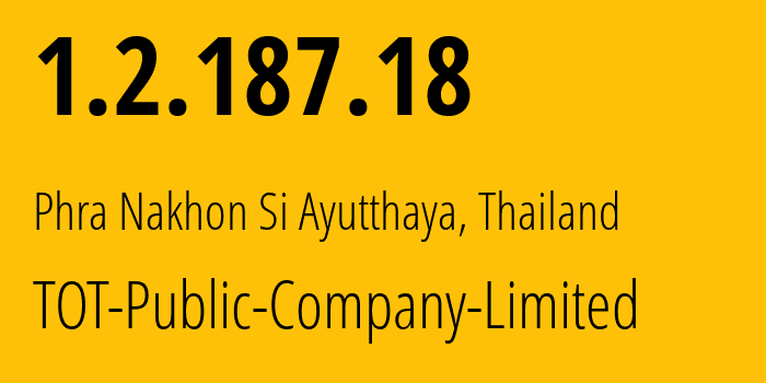 IP-адрес 1.2.187.18 (Аюттхая, Аюттхая, Таиланд) определить местоположение, координаты на карте, ISP провайдер AS23969 TOT-Public-Company-Limited // кто провайдер айпи-адреса 1.2.187.18