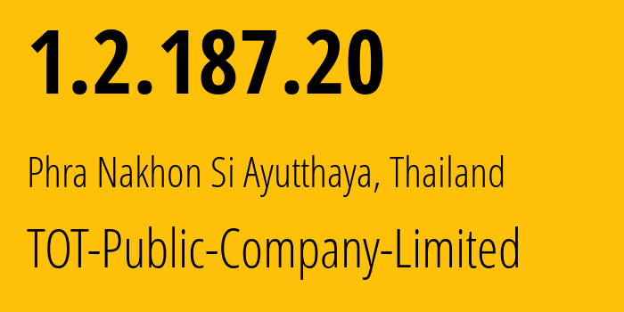 IP-адрес 1.2.187.20 (Bang Saphan, Прачуапкхирикхан, Таиланд) определить местоположение, координаты на карте, ISP провайдер AS23969 TOT-Public-Company-Limited // кто провайдер айпи-адреса 1.2.187.20