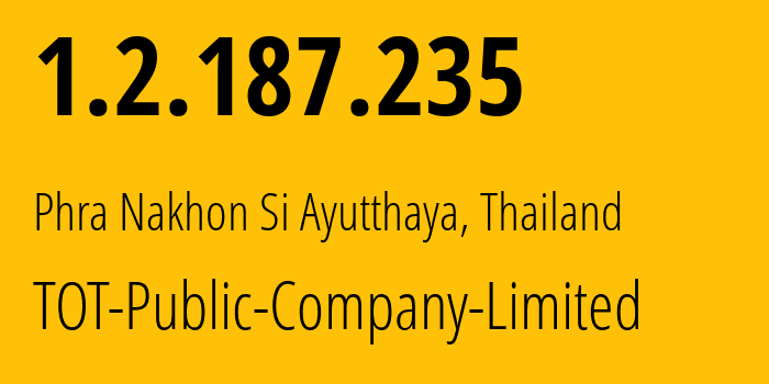 IP-адрес 1.2.187.235 (Bang Len, Накхонпатхом, Таиланд) определить местоположение, координаты на карте, ISP провайдер AS23969 TOT-Public-Company-Limited // кто провайдер айпи-адреса 1.2.187.235