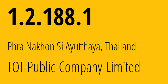 IP-адрес 1.2.188.1 (Аюттхая, Аюттхая, Таиланд) определить местоположение, координаты на карте, ISP провайдер AS23969 TOT-Public-Company-Limited // кто провайдер айпи-адреса 1.2.188.1