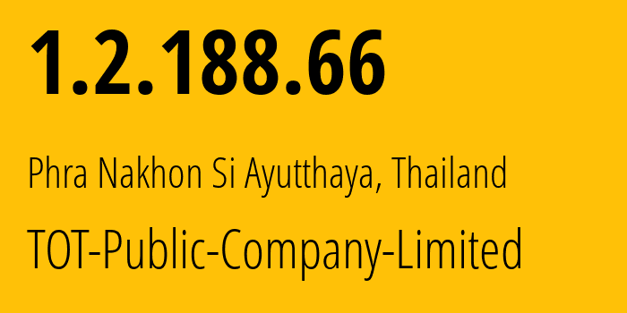 IP address 1.2.188.66 (Phra Nakhon Si Ayutthaya, Phra Nakhon Si Ayutthaya, Thailand) get location, coordinates on map, ISP provider AS23969 TOT-Public-Company-Limited // who is provider of ip address 1.2.188.66, whose IP address
