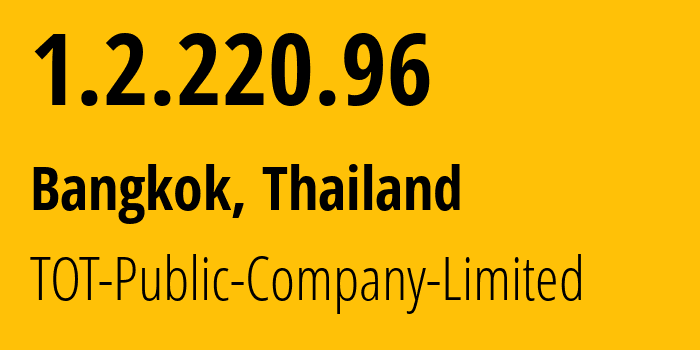 IP-адрес 1.2.220.96 (Бангкок, Бангкок, Таиланд) определить местоположение, координаты на карте, ISP провайдер AS23969 TOT-Public-Company-Limited // кто провайдер айпи-адреса 1.2.220.96