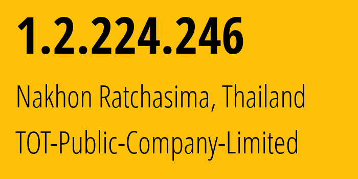 IP-адрес 1.2.224.246 (Накхонратчасима, Накхонратчасима, Таиланд) определить местоположение, координаты на карте, ISP провайдер AS23969 TOT-Public-Company-Limited // кто провайдер айпи-адреса 1.2.224.246