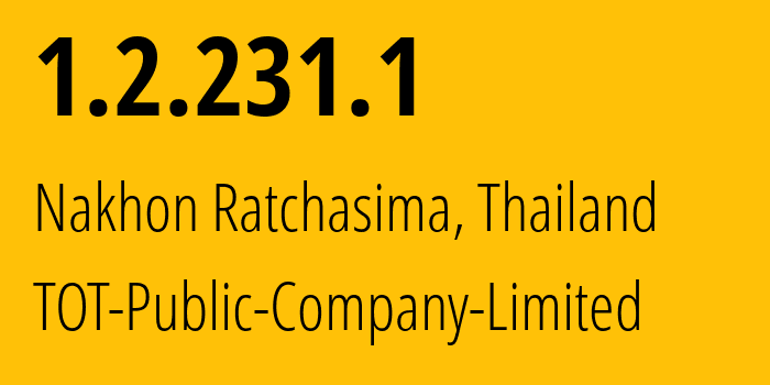 IP-адрес 1.2.231.1 (Накхонратчасима, Накхонратчасима, Таиланд) определить местоположение, координаты на карте, ISP провайдер AS23969 TOT-Public-Company-Limited // кто провайдер айпи-адреса 1.2.231.1