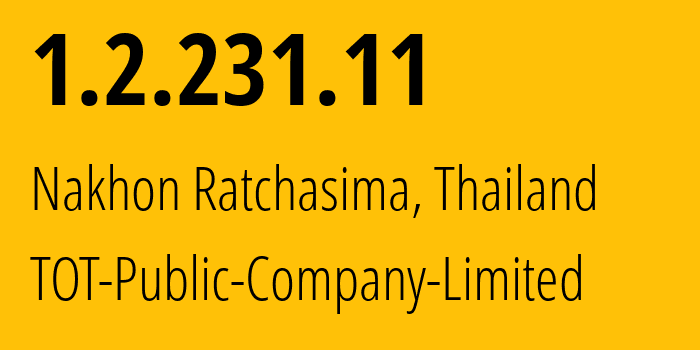 IP-адрес 1.2.231.11 (Накхонратчасима, Накхонратчасима, Таиланд) определить местоположение, координаты на карте, ISP провайдер AS23969 TOT-Public-Company-Limited // кто провайдер айпи-адреса 1.2.231.11