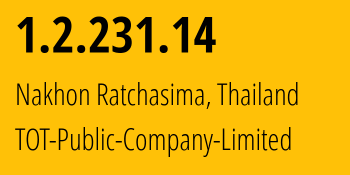 IP-адрес 1.2.231.14 (Накхонратчасима, Накхонратчасима, Таиланд) определить местоположение, координаты на карте, ISP провайдер AS23969 TOT-Public-Company-Limited // кто провайдер айпи-адреса 1.2.231.14