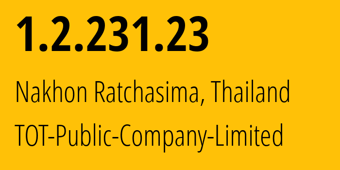 IP-адрес 1.2.231.23 (Накхонратчасима, Накхонратчасима, Таиланд) определить местоположение, координаты на карте, ISP провайдер AS23969 TOT-Public-Company-Limited // кто провайдер айпи-адреса 1.2.231.23