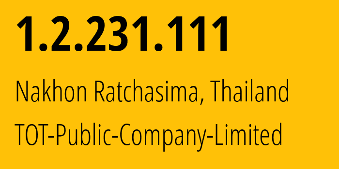 IP-адрес 1.2.231.111 (Накхонратчасима, Накхонратчасима, Таиланд) определить местоположение, координаты на карте, ISP провайдер AS23969 TOT-Public-Company-Limited // кто провайдер айпи-адреса 1.2.231.111
