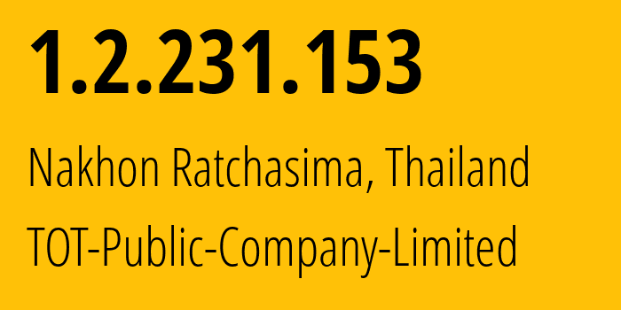 IP-адрес 1.2.231.153 (Накхонратчасима, Накхонратчасима, Таиланд) определить местоположение, координаты на карте, ISP провайдер AS23969 TOT-Public-Company-Limited // кто провайдер айпи-адреса 1.2.231.153