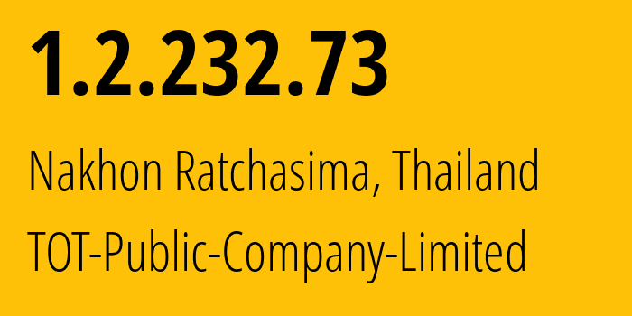 IP-адрес 1.2.232.73 (Накхонратчасима, Накхонратчасима, Таиланд) определить местоположение, координаты на карте, ISP провайдер AS23969 TOT-Public-Company-Limited // кто провайдер айпи-адреса 1.2.232.73