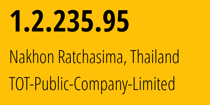 IP address 1.2.235.95 (Nakhon Ratchasima, Nakhon Ratchasima, Thailand) get location, coordinates on map, ISP provider AS23969 TOT-Public-Company-Limited // who is provider of ip address 1.2.235.95, whose IP address