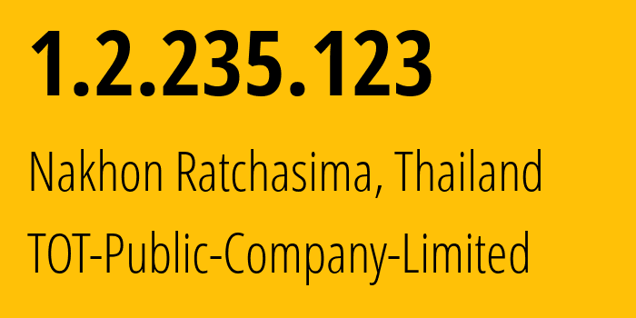 IP-адрес 1.2.235.123 (Накхонратчасима, Накхонратчасима, Таиланд) определить местоположение, координаты на карте, ISP провайдер AS23969 TOT-Public-Company-Limited // кто провайдер айпи-адреса 1.2.235.123