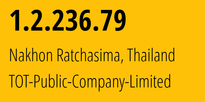 IP-адрес 1.2.236.79 (Накхонратчасима, Накхонратчасима, Таиланд) определить местоположение, координаты на карте, ISP провайдер AS23969 TOT-Public-Company-Limited // кто провайдер айпи-адреса 1.2.236.79