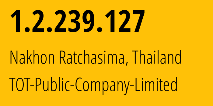 IP-адрес 1.2.239.127 (Накхонратчасима, Накхонратчасима, Таиланд) определить местоположение, координаты на карте, ISP провайдер AS23969 TOT-Public-Company-Limited // кто провайдер айпи-адреса 1.2.239.127