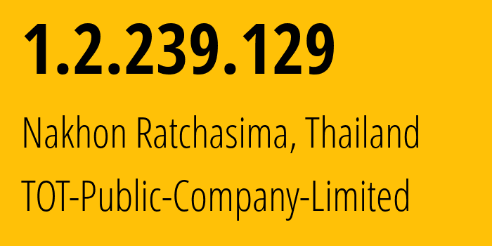 IP-адрес 1.2.239.129 (Накхонратчасима, Накхонратчасима, Таиланд) определить местоположение, координаты на карте, ISP провайдер AS23969 TOT-Public-Company-Limited // кто провайдер айпи-адреса 1.2.239.129