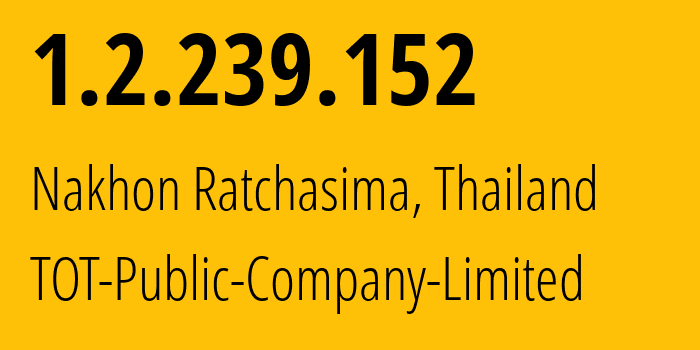 IP-адрес 1.2.239.152 (Накхонратчасима, Накхонратчасима, Таиланд) определить местоположение, координаты на карте, ISP провайдер AS23969 TOT-Public-Company-Limited // кто провайдер айпи-адреса 1.2.239.152