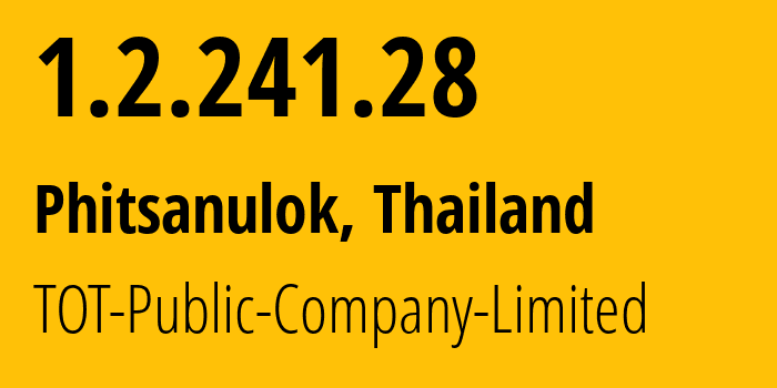 IP address 1.2.241.28 (Phitsanulok, Phitsanulok, Thailand) get location, coordinates on map, ISP provider AS23969 TOT-Public-Company-Limited // who is provider of ip address 1.2.241.28, whose IP address