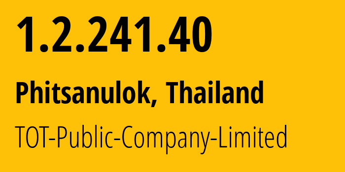 IP address 1.2.241.40 (Phitsanulok, Phitsanulok, Thailand) get location, coordinates on map, ISP provider AS23969 TOT-Public-Company-Limited // who is provider of ip address 1.2.241.40, whose IP address