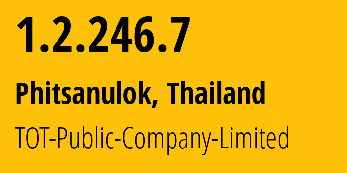 IP-адрес 1.2.246.7 (Пхитсанулок, Пхитсанулок, Таиланд) определить местоположение, координаты на карте, ISP провайдер AS23969 TOT-Public-Company-Limited // кто провайдер айпи-адреса 1.2.246.7