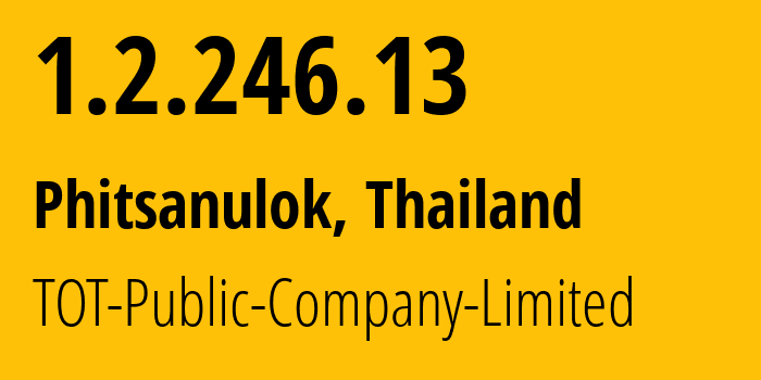 IP-адрес 1.2.246.13 (Пхитсанулок, Пхитсанулок, Таиланд) определить местоположение, координаты на карте, ISP провайдер AS23969 TOT-Public-Company-Limited // кто провайдер айпи-адреса 1.2.246.13