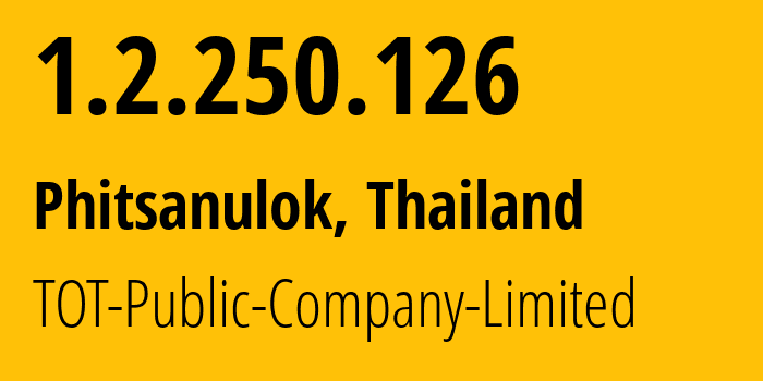 IP-адрес 1.2.250.126 (Пхитсанулок, Пхитсанулок, Таиланд) определить местоположение, координаты на карте, ISP провайдер AS23969 TOT-Public-Company-Limited // кто провайдер айпи-адреса 1.2.250.126