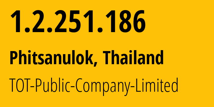 IP address 1.2.251.186 (Phitsanulok, Phitsanulok, Thailand) get location, coordinates on map, ISP provider AS23969 TOT-Public-Company-Limited // who is provider of ip address 1.2.251.186, whose IP address