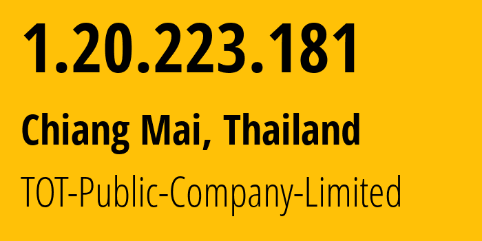 IP-адрес 1.20.223.181 (Чианг-Май, Чиангмай, Таиланд) определить местоположение, координаты на карте, ISP провайдер AS23969 TOT-Public-Company-Limited // кто провайдер айпи-адреса 1.20.223.181