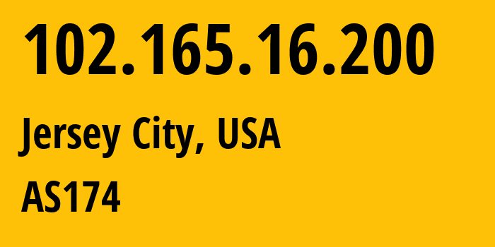 IP address 102.165.16.200 (Jersey City, New Jersey, USA) get location, coordinates on map, ISP provider AS174 AS174 // who is provider of ip address 102.165.16.200, whose IP address