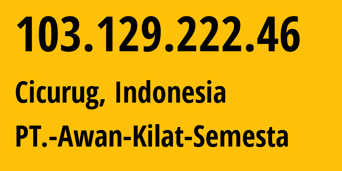 IP address 103.129.222.46 (Cicurug, West Java, Indonesia) get location, coordinates on map, ISP provider AS138062 IDCLOUDHOST // who is provider of ip address 103.129.222.46, whose IP address