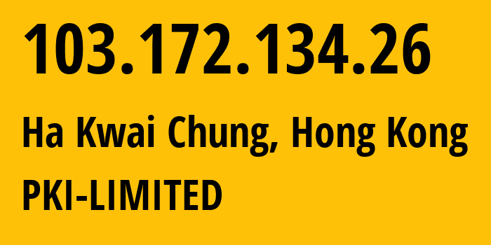 IP-адрес 103.172.134.26 (Ha Kwai Chung, Kwai Tsing, Гонконг) определить местоположение, координаты на карте, ISP провайдер AS138997 PKI-LIMITED // кто провайдер айпи-адреса 103.172.134.26