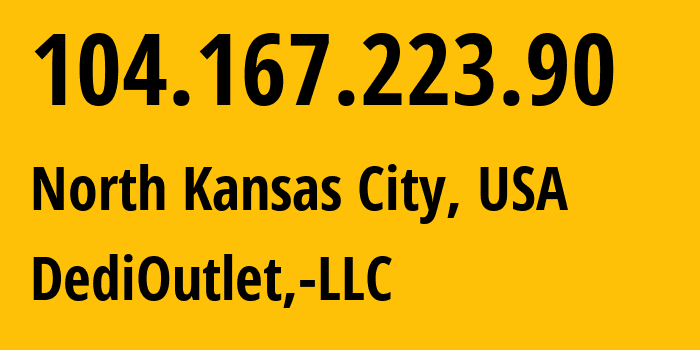 IP address 104.167.223.90 (North Kansas City, Missouri, USA) get location, coordinates on map, ISP provider AS399045 DediOutlet,-LLC // who is provider of ip address 104.167.223.90, whose IP address