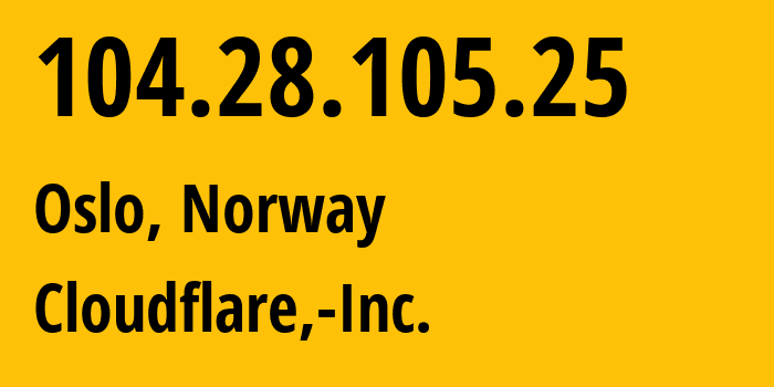 IP-адрес 104.28.105.25 (Осло, Oslo County, Норвегия) определить местоположение, координаты на карте, ISP провайдер AS13335 Cloudflare,-Inc. // кто провайдер айпи-адреса 104.28.105.25