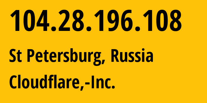 IP address 104.28.196.108 (St Petersburg, St.-Petersburg, Russia) get location, coordinates on map, ISP provider AS13335 Cloudflare,-Inc. // who is provider of ip address 104.28.196.108, whose IP address