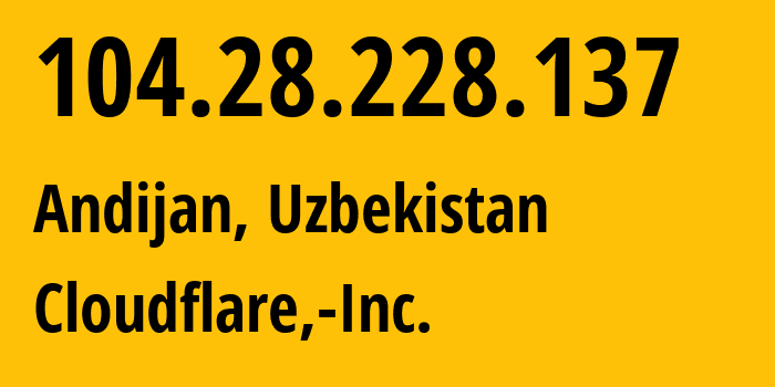 IP-адрес 104.28.228.137 (Андижан, Андижанская область, Узбекистан) определить местоположение, координаты на карте, ISP провайдер AS13335 Cloudflare,-Inc. // кто провайдер айпи-адреса 104.28.228.137