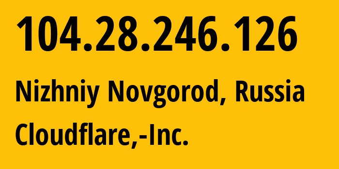 IP-адрес 104.28.246.126 (Нижний Новгород, Нижегородская Область, Россия) определить местоположение, координаты на карте, ISP провайдер AS13335 Cloudflare,-Inc. // кто провайдер айпи-адреса 104.28.246.126