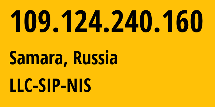 IP-адрес 109.124.240.160 (Самара, Самарская Область, Россия) определить местоположение, координаты на карте, ISP провайдер AS35032 LLC-SIP-NIS // кто провайдер айпи-адреса 109.124.240.160