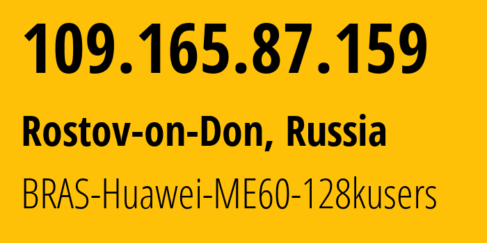 IP-адрес 109.165.87.159 (Ростов-на-Дону, Ростовская Область, Россия) определить местоположение, координаты на карте, ISP провайдер AS12389 BRAS-Huawei-ME60-128kusers // кто провайдер айпи-адреса 109.165.87.159