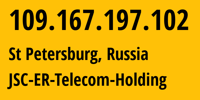 IP address 109.167.197.102 (St Petersburg, St.-Petersburg, Russia) get location, coordinates on map, ISP provider AS25408 JSC-ER-Telecom-Holding // who is provider of ip address 109.167.197.102, whose IP address