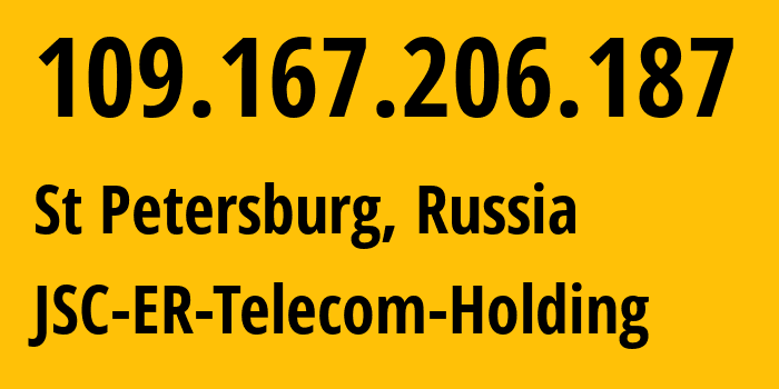 IP address 109.167.206.187 (St Petersburg, St.-Petersburg, Russia) get location, coordinates on map, ISP provider AS25408 JSC-ER-Telecom-Holding // who is provider of ip address 109.167.206.187, whose IP address