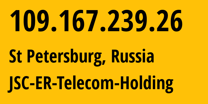 IP-адрес 109.167.239.26 (Санкт-Петербург, Санкт-Петербург, Россия) определить местоположение, координаты на карте, ISP провайдер AS25408 JSC-ER-Telecom-Holding // кто провайдер айпи-адреса 109.167.239.26