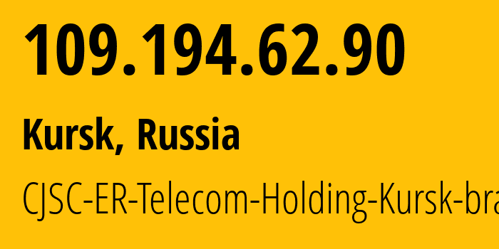 IP-адрес 109.194.62.90 (Курск, Курская Область, Россия) определить местоположение, координаты на карте, ISP провайдер AS59713 CJSC-ER-Telecom-Holding-Kursk-branch // кто провайдер айпи-адреса 109.194.62.90