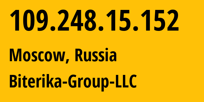 IP address 109.248.15.152 (Moscow, Moscow, Russia) get location, coordinates on map, ISP provider AS35048 Biterika-Group-LLC // who is provider of ip address 109.248.15.152, whose IP address