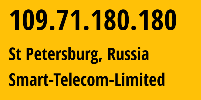 IP address 109.71.180.180 (St Petersburg, St.-Petersburg, Russia) get location, coordinates on map, ISP provider AS31376 Smart-Telecom-Limited // who is provider of ip address 109.71.180.180, whose IP address