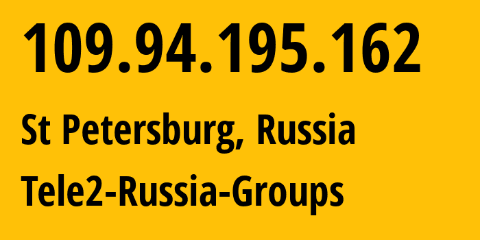 IP-адрес 109.94.195.162 (Санкт-Петербург, Санкт-Петербург, Россия) определить местоположение, координаты на карте, ISP провайдер AS0 Tele2-Russia-Groups // кто провайдер айпи-адреса 109.94.195.162