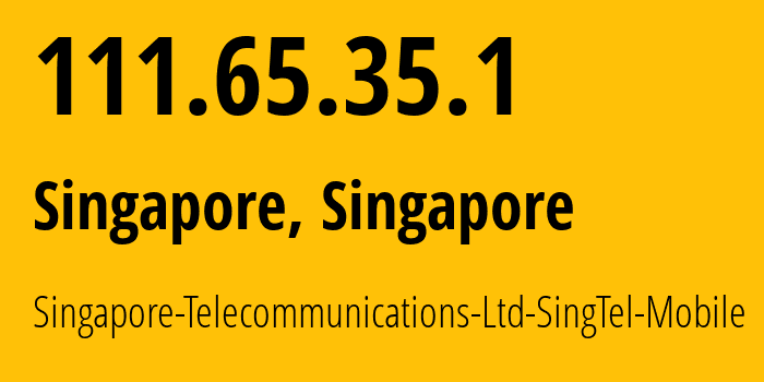 IP-адрес 111.65.35.1 (Сингапур, South West, Сингапур) определить местоположение, координаты на карте, ISP провайдер AS45143 Singapore-Telecommunications-Ltd-SingTel-Mobile // кто провайдер айпи-адреса 111.65.35.1