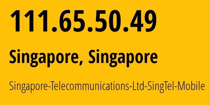 IP-адрес 111.65.50.49 (Сингапур, Central Singapore, Сингапур) определить местоположение, координаты на карте, ISP провайдер AS45143 Singapore-Telecommunications-Ltd-SingTel-Mobile // кто провайдер айпи-адреса 111.65.50.49